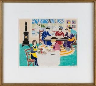 RUTH D. HOGAN (Massachusetts/New Mexico, 1943-), "Provincetown Printmakers"., White-line woodblock