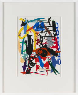 TIMOTHY W. WOODMAN, JR. (Massachusetts, 1952-2018), "Signs and Symbols (I)"., Gouache on paper, 11": TIMOTHY W. WOODMAN, JR.Massachusetts, 1952-2018"Signs and Symbols (I)". Artist identified, titled and dated October 2006 on label verso for Albert Merola Gallery, Provincetown, Massachusetts.Gouache o