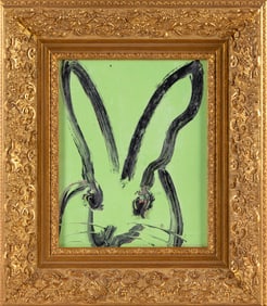 HUNT SLONEM (New York/Louisiana/India, 1951-), Green bunny., Oil on board, 10" x 8". Framed 16" x