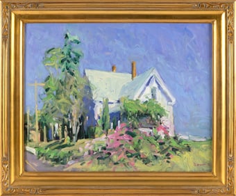 MICHAEL DAVIS (Massachusetts, 1945-), "Summer Roses, Wellfleet"., Oil on canvas, 16" x 20". Framed