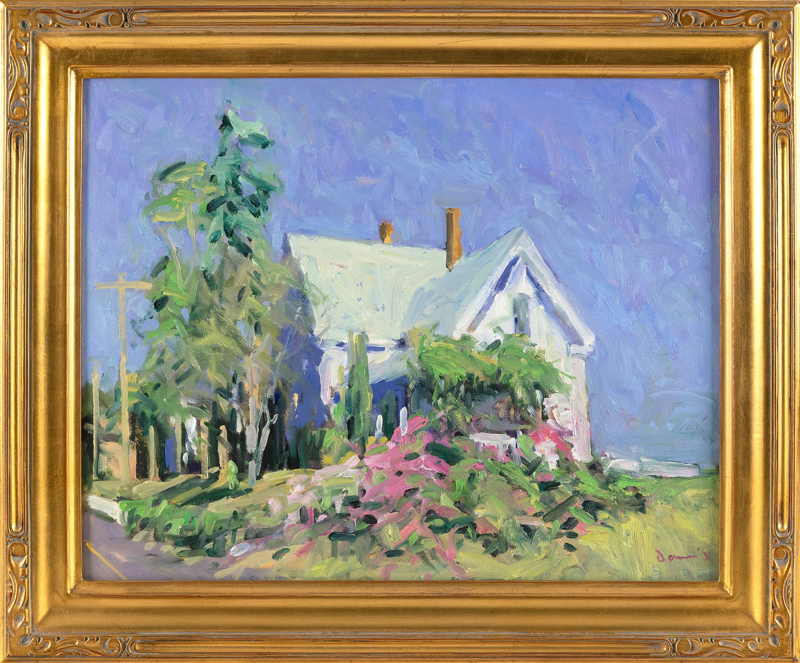 MICHAEL DAVIS (Massachusetts, 1945-), "Summer Roses, Wellfleet"., Oil on canvas, 16" x 20". Framed: MICHAEL DAVISMassachusetts, 1945-"Summer Roses, Wellfleet". Signed lower right "Davis". Titled verso.Oil on canvas, 16" x 20". Framed 20.5" x 24.5".
