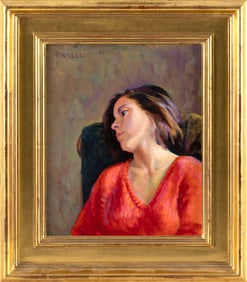 PAMELA PINDELL (Massachusetts/Indiana, 1950-), Robin., Oil on canvas, 12" x 10". Framed 17.5" x 15".