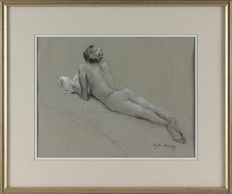 PHYLLIS PRANSKY (Florida, Contemporary), Nude reading a book., Mixed media on paper, 12" x 16"