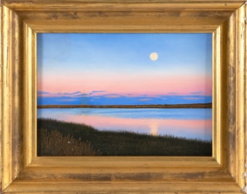 ROBERT K. ROARK (Massachusetts/New York, 1944-), "Moon over Ft. Hill"., Oil on canvas, 10" x 14".