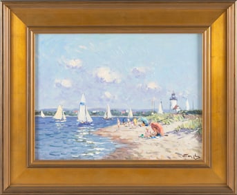 NIEK VAN DER PLAS (The Netherlands, 1954-), "Brant Point, Nantucket"., Oil on board, 13" x 17".