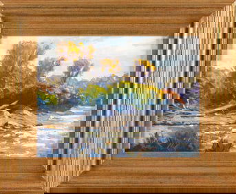 TAYLOR LYNDE (Montana, 1970-), "October Sun"., Oil on board, 9" x 12". Framed 13.5" x 16.5".