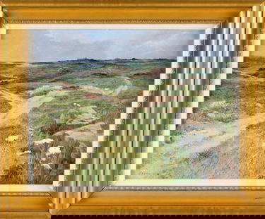 BETSY BENNETT (Massachusetts, 1928-2007), Path through the dunes., Egg tempera on board, 12" x 16".: BETSY BENNETTMassachusetts, 1928-2007Path through the dunes. Signed lower left.Egg tempera on board, 12" x 16". Framed 16.5" x 19".