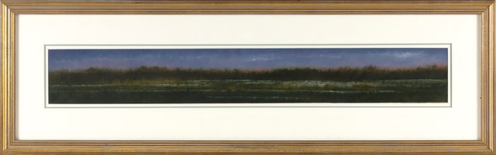 GREGORY KAMMERER (Rhode Island, Contemporary), "Last Light"., Egg tempera, 3.75" x 28.5" sight.