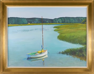 HERB EDWARDS (New Jersey/New Mexico/Massachusetts, 1940-), Pamet sailboat., Oil on canvas, 36" x