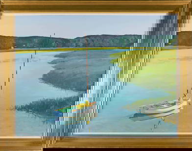 HERB EDWARDS (New Jersey/New Mexico/Massachusetts, 1940-), Pamet sailboat., Oil on canvas, 36" x: HERB EDWARDSNew Jersey/New Mexico/Massachusetts, 1940-Pamet sailboat. Signed and titled verso.Oil on canvas, 36" x 48". Framed 44" x 58". Herb Edwards tends to work en plein air directly from nature,