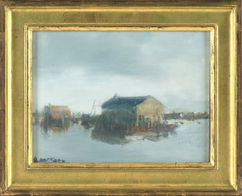 ANNE PACKARD (Massachusetts/New Jersey, 1933-), Provincetown wharf., Oil on board, 6" x 8". Framed