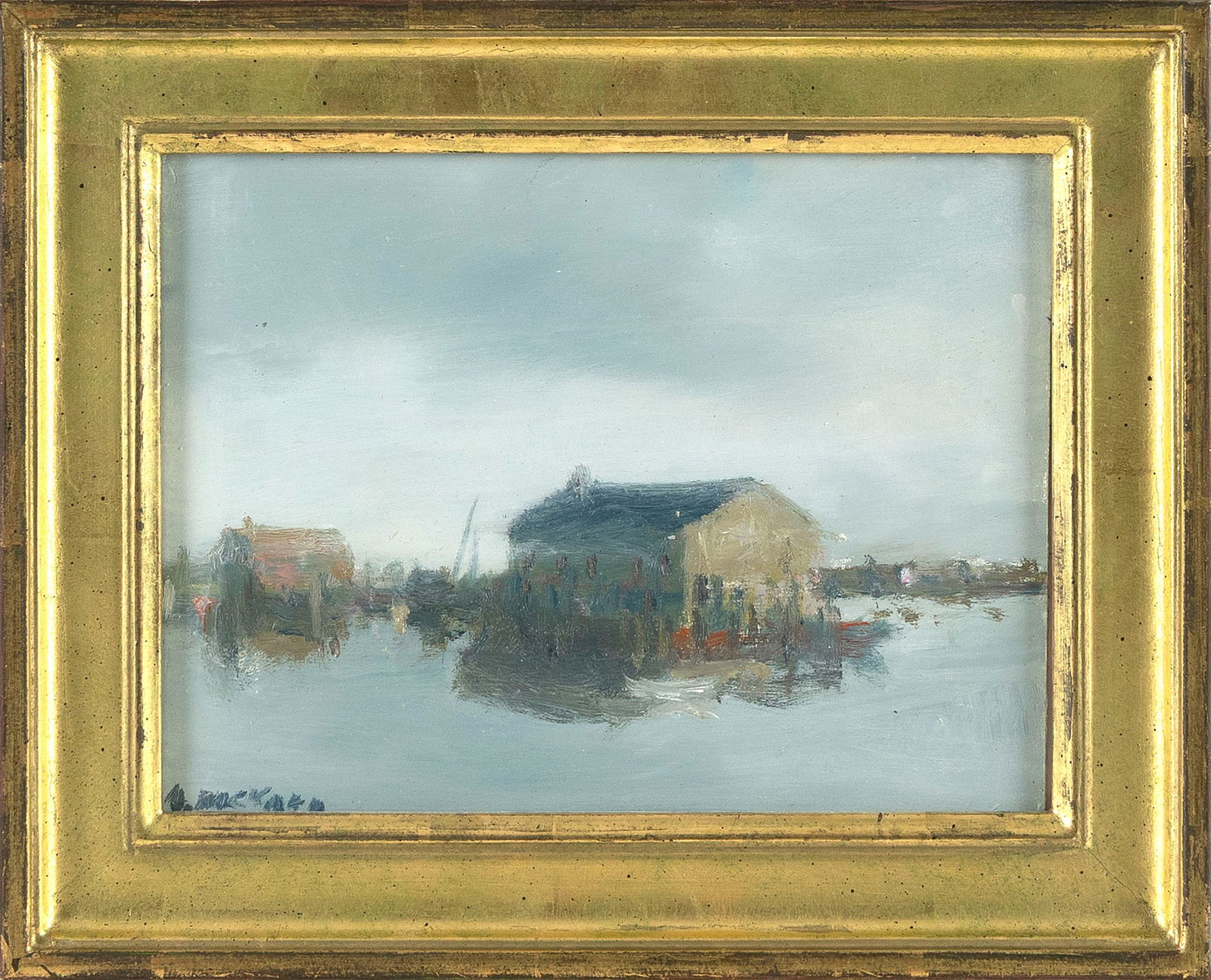 ANNE PACKARD (Massachusetts/New Jersey, 1933-), Provincetown wharf., Oil on board, 6" x 8". Framed: ANNE PACKARDMassachusetts/New Jersey, 1933-Provincetown wharf. Signed lower left "A. Packard".Oil on board, 6" x 8". Framed 8.5" x 10.5".
