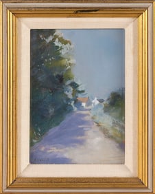 ANNE PACKARD (Massachusetts/New Jersey, 1933-), "Up the Road"., Oil on board, 5" x 7". Framed 9" x
