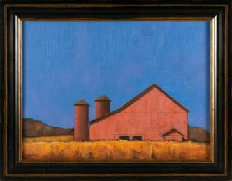 ROBERT CARDINAL (Massachusetts/New York/Canada, 1936-), "Red Barn at Dawn"., Oil on canvas, 18" x