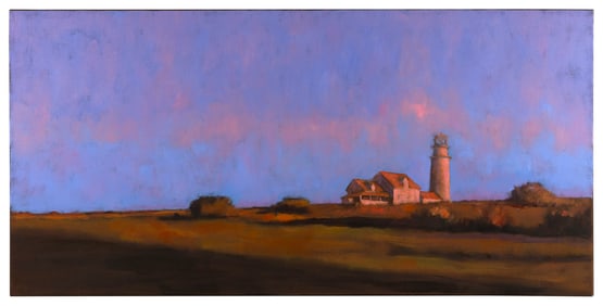 ROBERT CARDINAL (Massachusetts/New York/Canada, 1936-), "Highland Light"., Oil on canvas, 24" x 48".