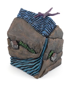 CHRISTINE M. FEDERIGHI (Florida, 1949-2006), Figure on a rooftop., Glazed earthenware, height 12".