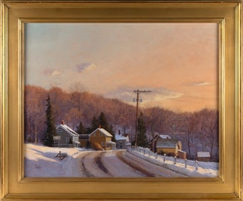 THOMAS ADKINS (Connecticut/Maine, 20th/21st Century), Snowy street scene., Oil on canvas, 24" x 36".