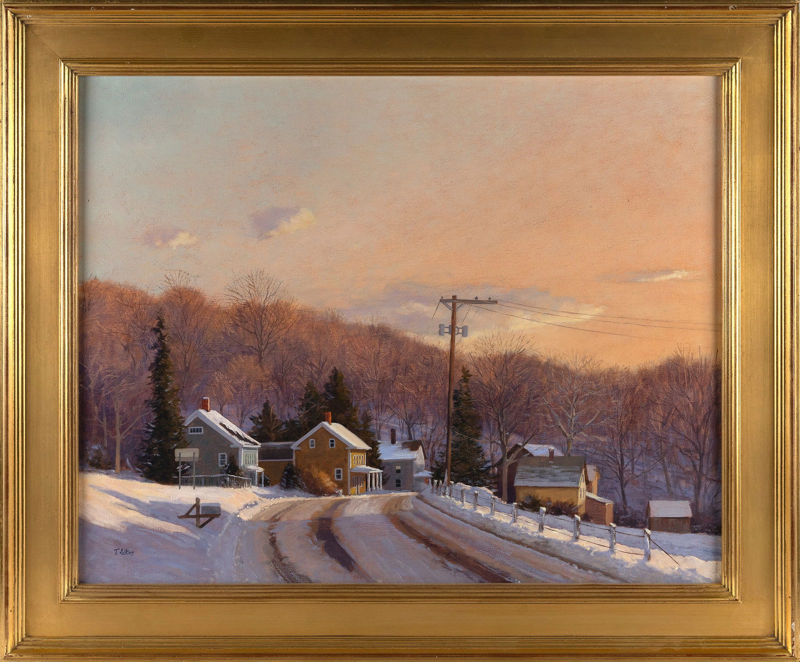 THOMAS ADKINS (Connecticut/Maine, 20th/21st Century), Snowy street scene., Oil on canvas, 24" x 36". (1 of 2)