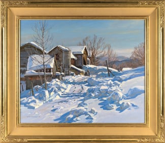 THOMAS MICHAEL NICHOLAS (Maine/Massachusetts, 1963-), "The Farm Lane, January"., Oil on canvas, 25"