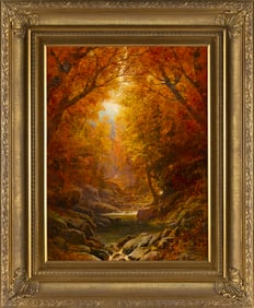 ERIK KOEPPEL (New Hampshire, 1980-), Autumn landscape., Oil on masonite, 24" x 18". Framed 34" x