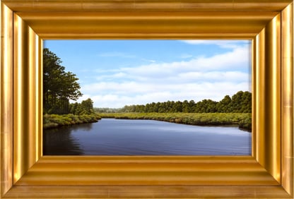 JACK SAYLOR (North Carolina, Contemporary), "Bay River Marsh"., Oil on canvas, 9" x 16". Framed