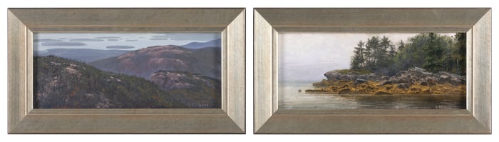 JOSEPH MCGURL (Massachusetts, 1958-), Pair of New England landscapes., Oils on panel, 4.5" x 10.75"