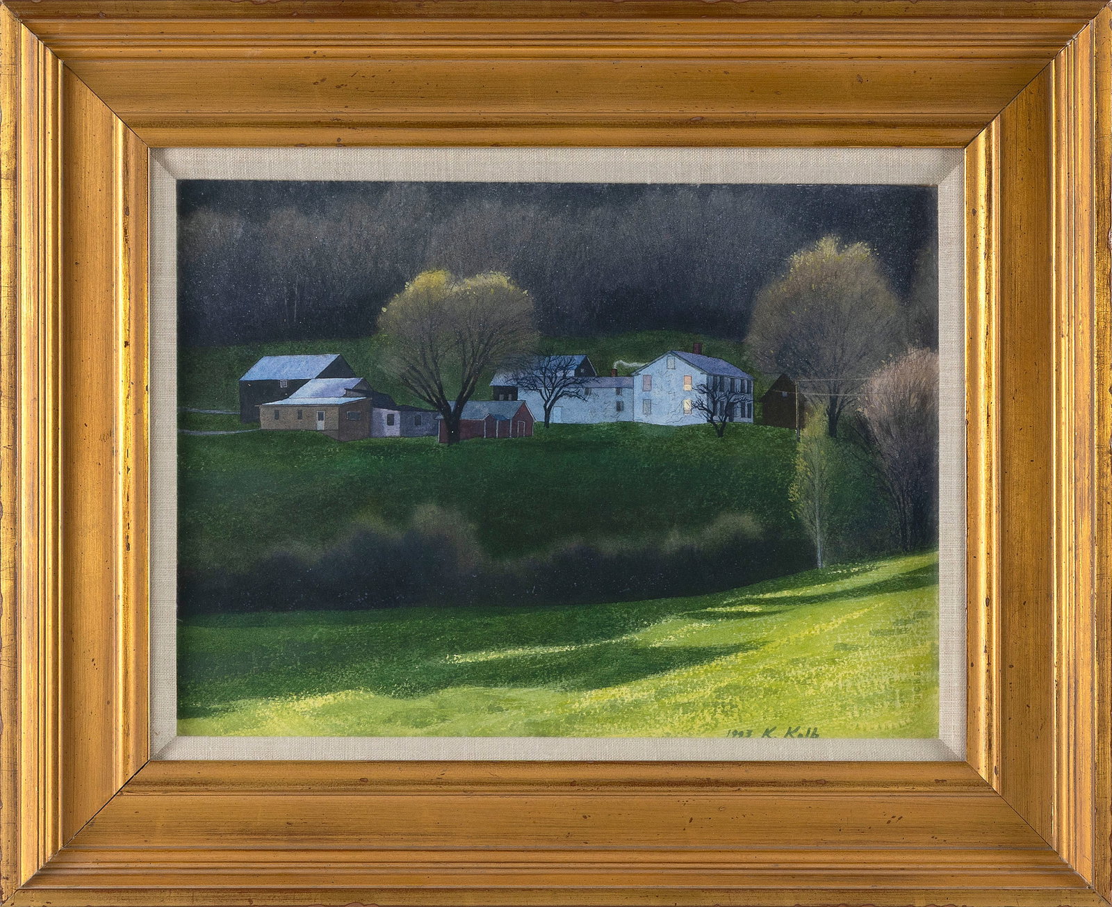 KATHLEEN KOLB (Vermont/Ohio, 1954-), "Spring Evening"., Watercolor, 11" x 15" sight. Framed 17.5" x (1 of 2)