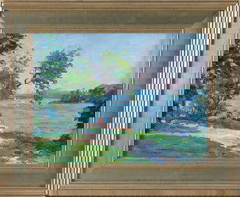 MICHAEL (MIKE) GRAVES (Massachusetts, 1952-), Mountain lake., Oil on canvas, 12" x 16". Framed 17" x