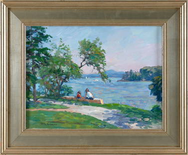 MICHAEL (MIKE) GRAVES (Massachusetts, 1952-), Mountain lake., Oil on canvas, 12" x 16". Framed 17" x: MICHAEL (MIKE) GRAVESMassachusetts, 1952-Mountain lake. Signed lower left "Mike Graves".Oil on canvas, 12" x 16". Framed 17" x 21". Notes:Michael Graves was a student of plein air painter Bernard C