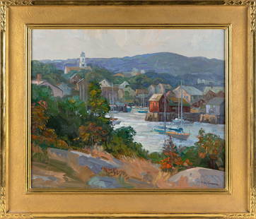 MICHAEL (MIKE) GRAVES (Massachusetts, 1952-), "Rockport"., Oil on canvas, 20" x 24". Framed 27" x: MICHAEL (MIKE) GRAVESMassachusetts, 1952-"Rockport". Signed lower right "Mike Graves". Titled verso.Oil on canvas, 20" x 24". Framed 27" x 31". Michael Graves was a student of plein air painter Bernar