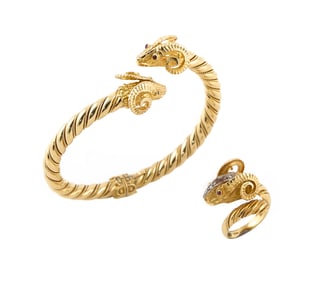 18KT YELLOW GOLD BANGLE AND MATCHING RING Approx. 30.4 total dwt.