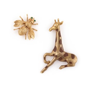 TWO YELLOW GOLD PINS
