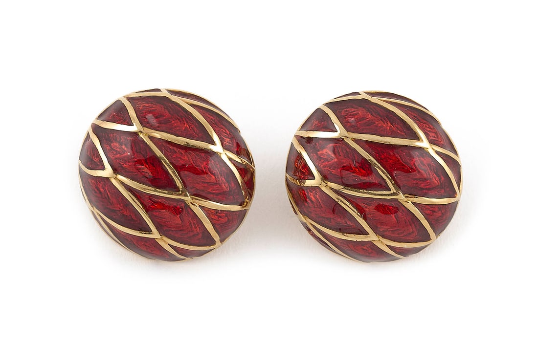 PAIR OF DAVID WEBB 18KT YELLOW GOLD AND ENAMEL EARRINGS Approx. 12.9 total dwt. (1 of 1)