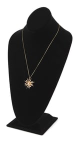 14KT YELLOW GOLD AND DIAMOND PIN/PENDANT ON CHAIN Approx. 5.9 total dwt.
