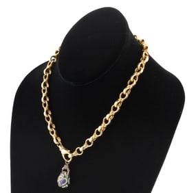 18KT YELLOW GOLD HEAVY LINK CHAIN WITH GOLD-FILLED PENDANT Chain approx. 39.4 dwt.