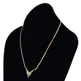 14KT YELLOW GOLD, EMERALD AND DIAMOND NECKLACE Approx. 5.0 total dwt.