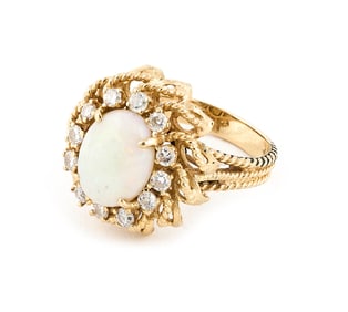 14KT YELLOW GOLD, OPAL AND DIAMOND RING Approx. 5.0 total dwt.