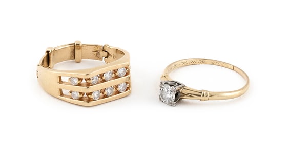 TWO 14KT GOLD AND DIAMOND RINGS Approx. 4.8 total dwt.