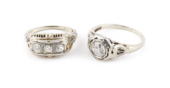 TWO 18KT WHITE GOLD DIAMOND RINGS Approx. 3.1 total dwt.