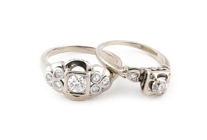 TWO 14KT WHITE GOLD AND DIAMOND RINGS Approx. 4.1 total dwt.