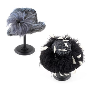 TWO KOKIN FEATHER HATS New York, Circa 1980s/2000s Rim diameters 11.5" and 14.5".
