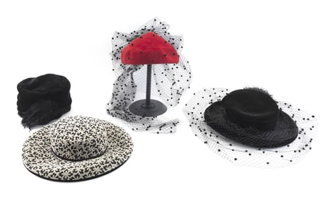FOUR FANCY WINTER HATS BY KOKIN New York, 1980/2000s Rim diameters from 9.5" to 14.5".