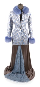 BLUE AND GRAY FUR COAT AND DRESS