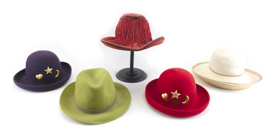 FIVE ECCENTRIC WOOL HATS BY KOKIN New York, 20th/21st Century Rim diameters from 12" to 14".