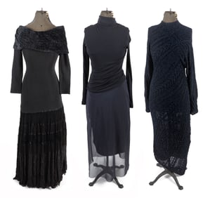 THREE BLACK DRESSES Lengths to approx. 60".