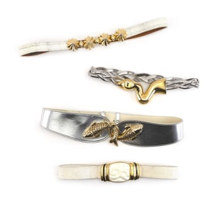 THREE ALEXIS KIRK BELTS AND ONE JUDITH LEIBER BELT Circa 1980s Lengths from 29.5" to 37".