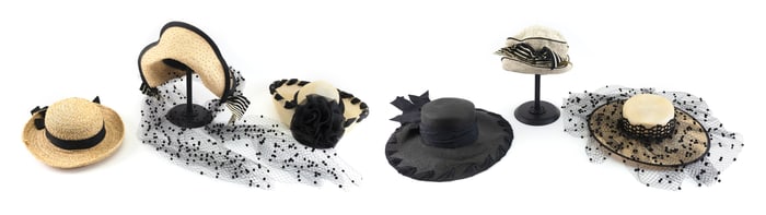 COLLECTION OF SIX SUMMER HATS 20th/21st Century Rim lengths from 11" to 16.5".