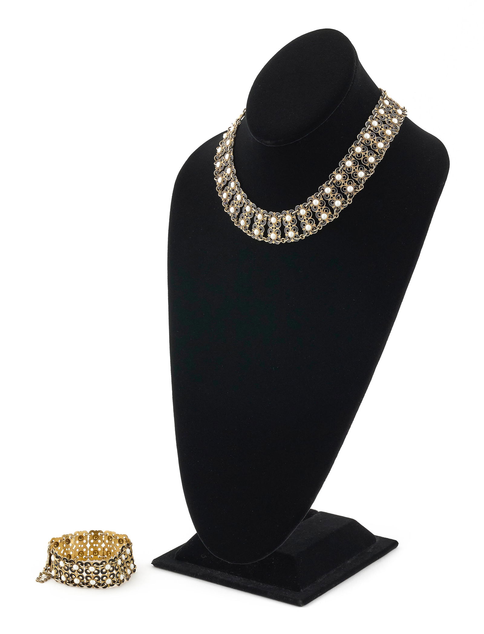 DAVID ANDERSEN STERLING SILVER AND BLACK AND WHITE ENAMEL CHOKER AND BRACELET Approx. 59.8 total (1 of 3)