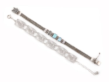TWO STERLING SILVER BRACELETS Approx. 23.4 total dwt.