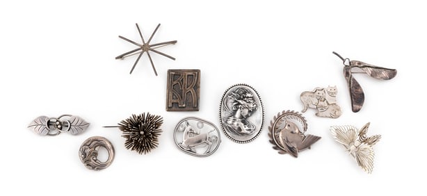 ELEVEN STERLING SILVER PINS Approx. 96.45 total dwt.
